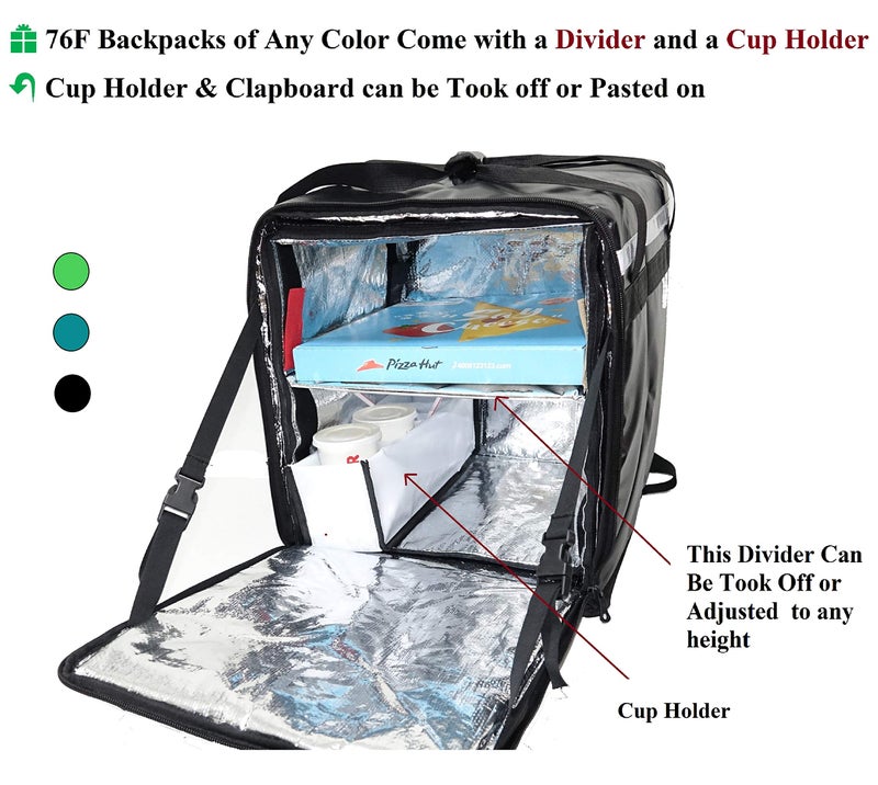 Packir PK-76F: Large Doubledeck Insulated Pizza/Food Delivery Backpack, 16"x 15"x 18", with Divider, Cup Holder. Waterproof Thermal Food Take-Out Box, Keep Hot/Cold, 76Liters (Black) - Image 3